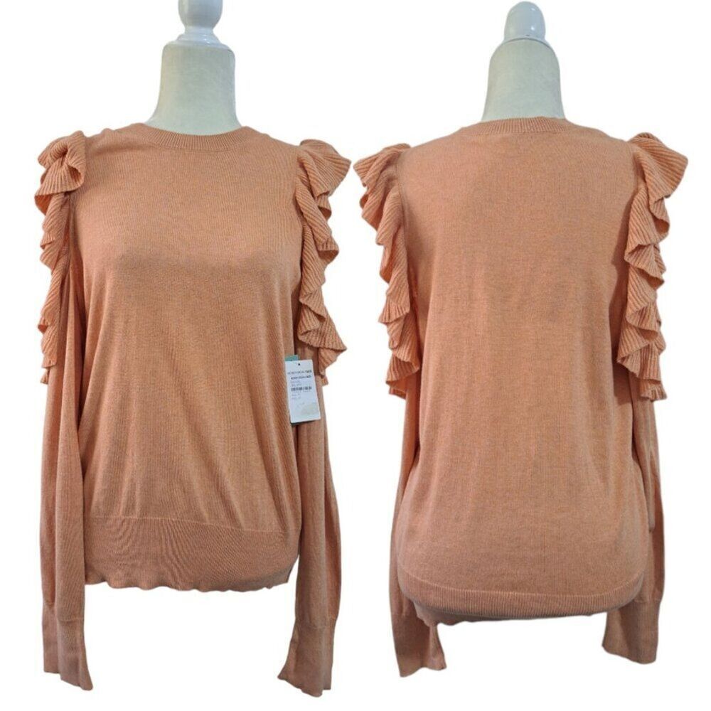 Abound Women's Large Ruffle Cold Shoulder Knit Pullover Sweater Long Sleeves